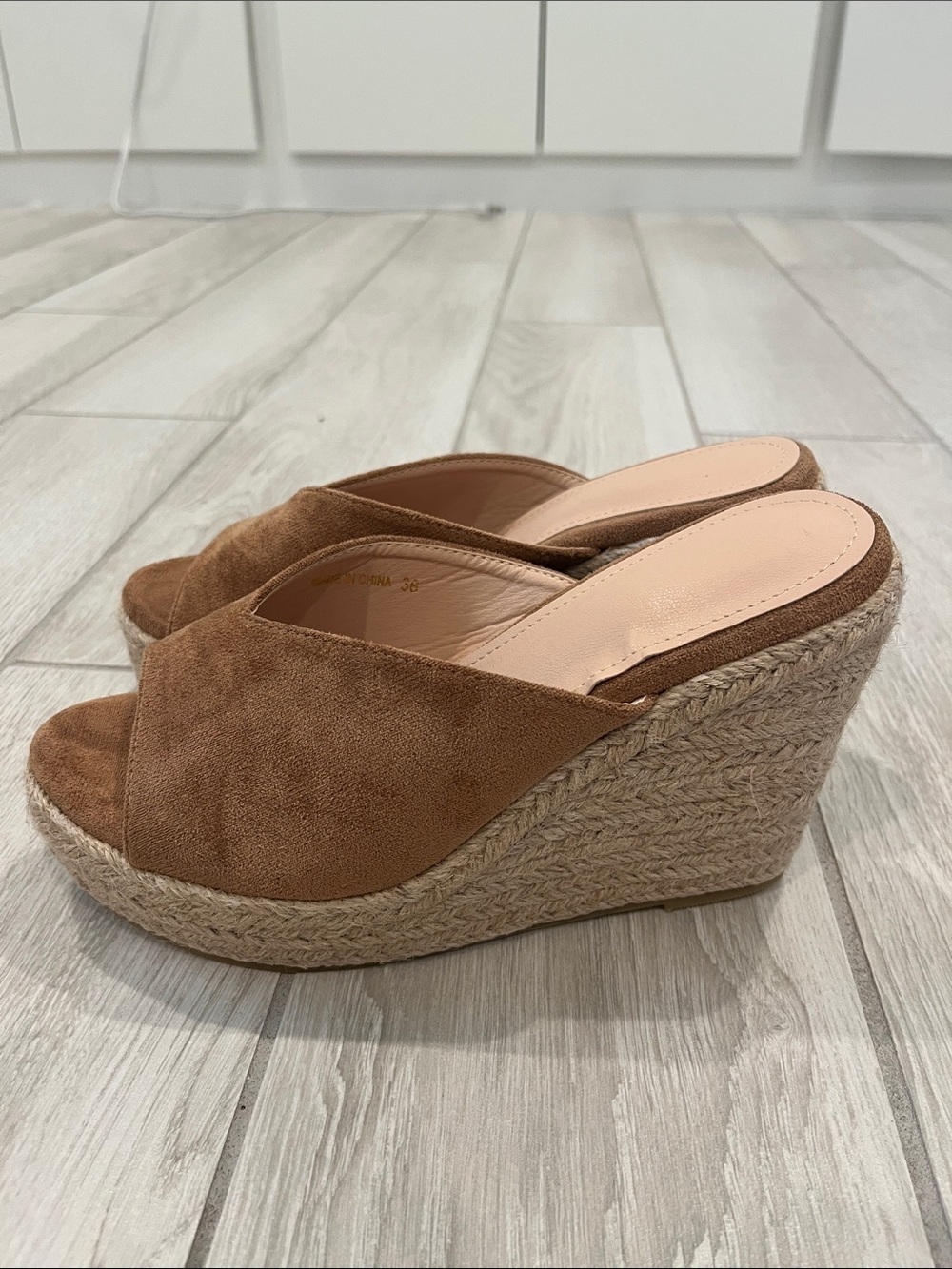 Tan Suede Espadrille Wedge Slide - Women